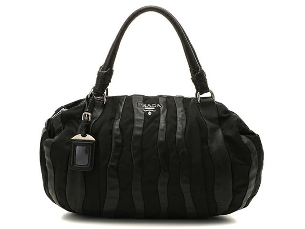 Prada bag handbag striped black calfskin